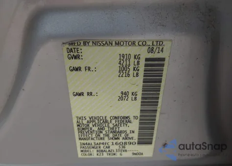 2015 Nissan Altima 2.5 from USA, damaged, VIN 1N4AL3AP4FC160890